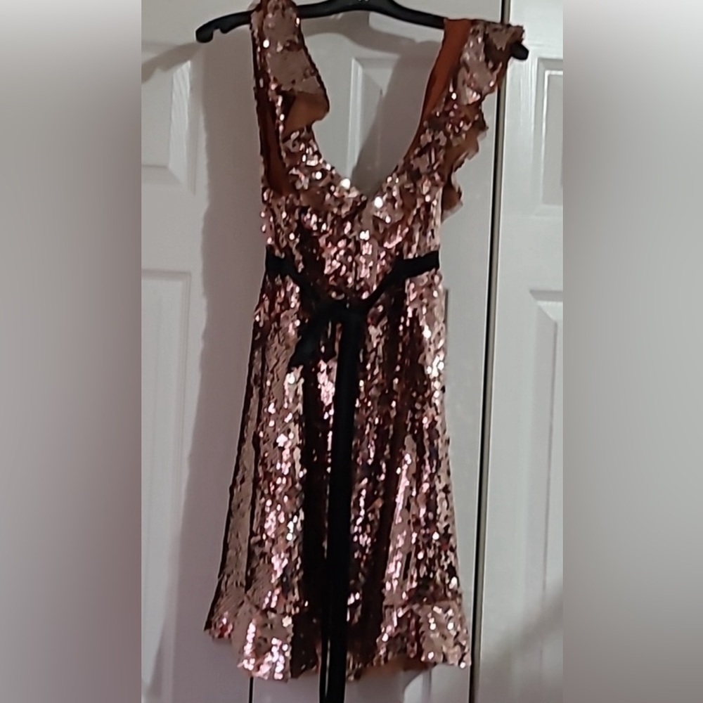 Free People Tribeca Sequin Mini Party Dress 10 Medium NWT Rose Gold HOST PICK 💖